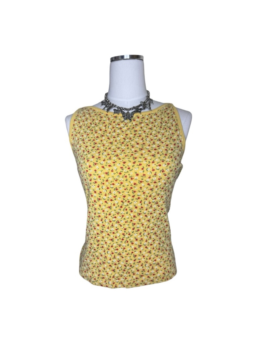 Y2K Xhilaration Yellow Cotton Floral Tank Top Size Extra Large